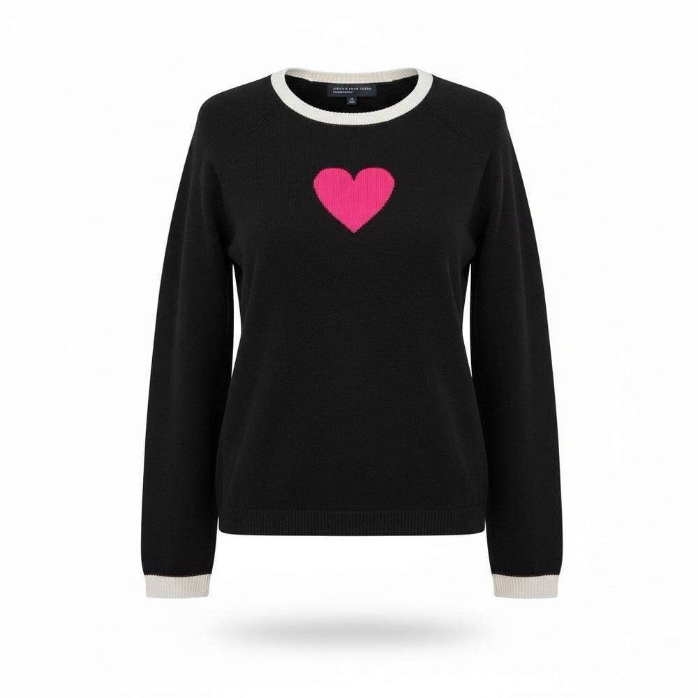 Jones‎ New York Women's Black Sweater Pink Heart Long-Sleeve Crewneck Size XL